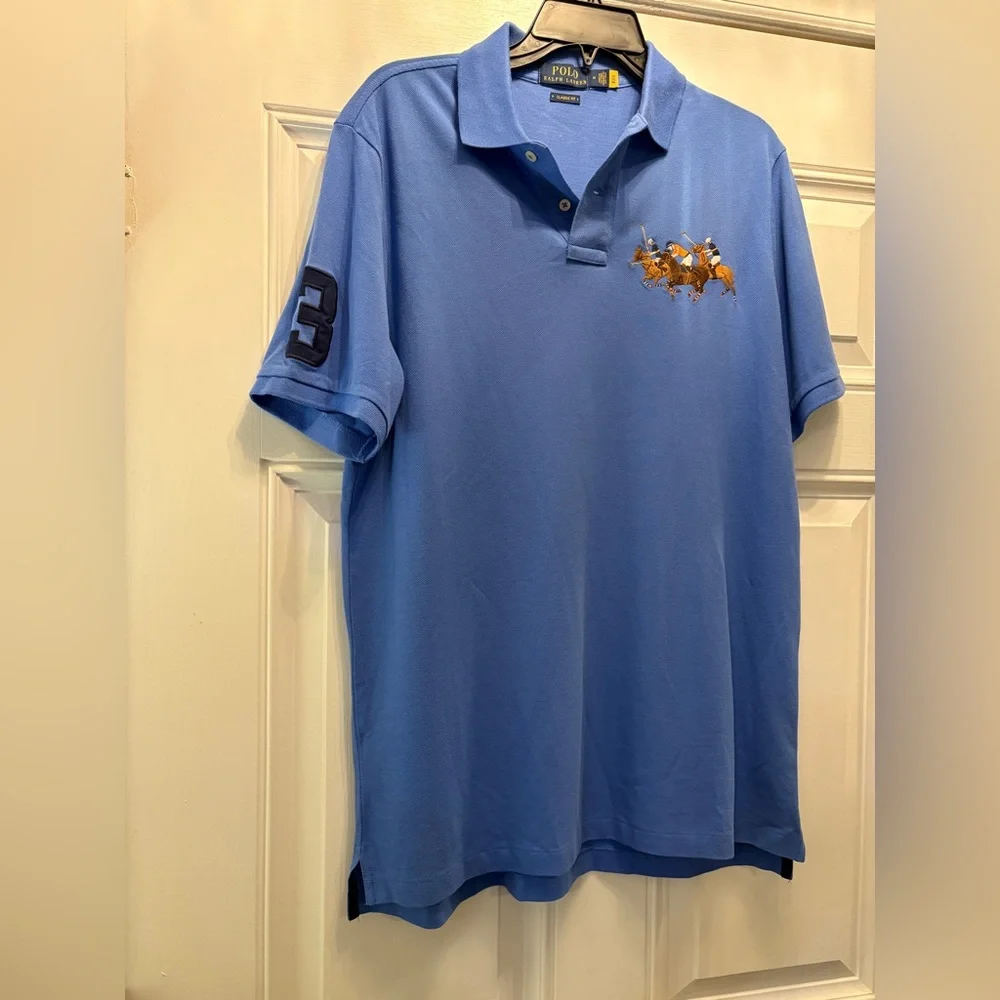 Ralph Lauren Men’s‎ Classic Fit Triple Pony Blue Polo Shirt Med